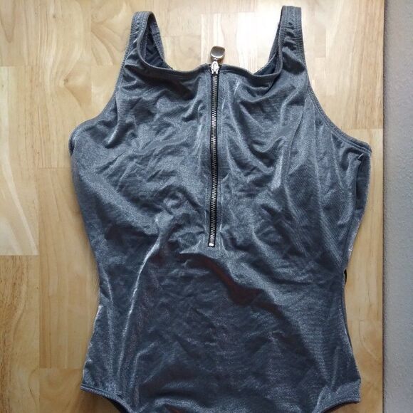 Vintage Beach Cabana Glitter Shimmer Swimsuit Bodysuit One Piece - Picture 1 of 9